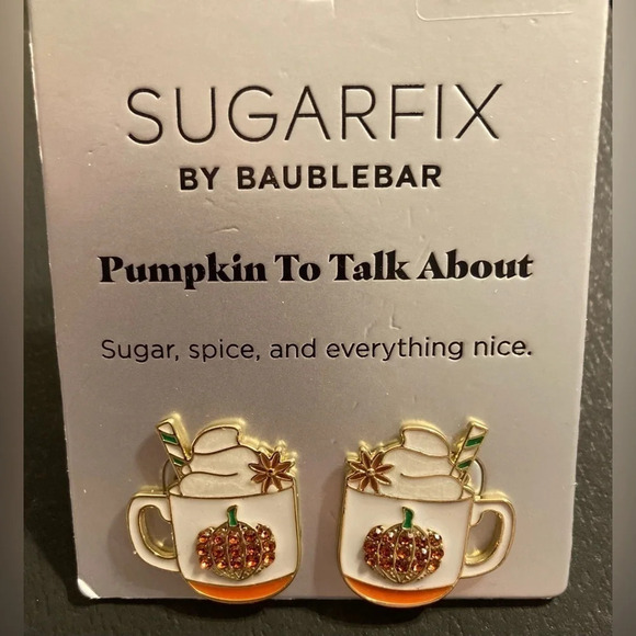 BAUBLEBAR Pumpkin to Talk About Fall Autumn Spice Mug Cup Shiny Earrings NEW NWT - Picture 3 of 3